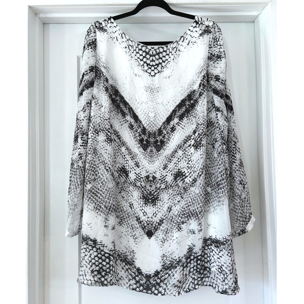 NEW Guess Los Angeles Grey Chevron Snake Print Long Sleeve Mini Dress XL